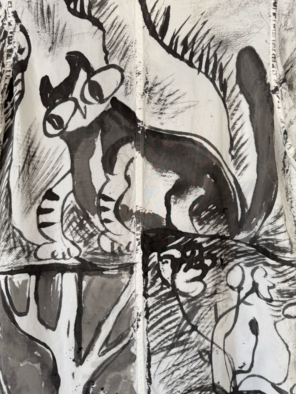 Skifo White Short-Sleeve Tunic Dress with Black Sketch Novelty Cat Print, Size M - Picture 11 of 12